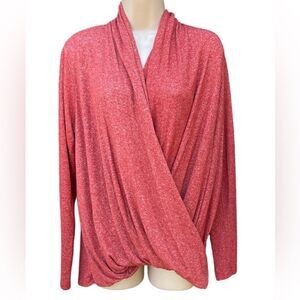 PHILOSOPHY Faux Wrap Blouse Size S Red Waffle Knit Long Sleeve Top Draped Shirt